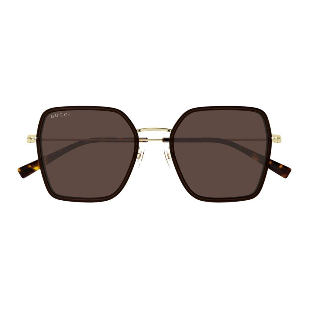 GUCCI Original Design Metallic Acetate Square Sunglasses Unisex Couple Brown