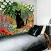 Cute Cat Tapestry Funny Black Cat Flower Floral Wildflower Lovely Plants Botanical Rustic Nature Farmhouse Garden Wall Hanging