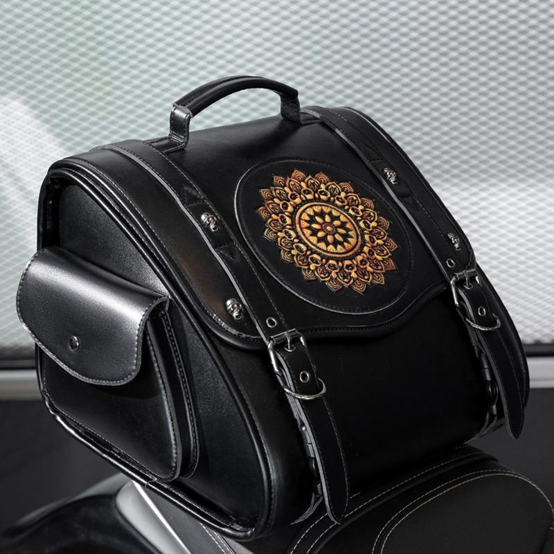Retro Punk Motorcycle Seat Bag Strong PU Leather Waterproof Tool Storage Easy Mount Side Bag for Bike Riding