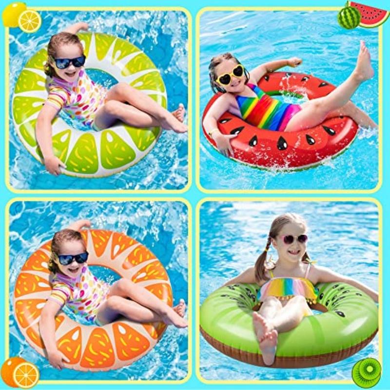 Fruit Pool Float, Watermelon Kiwi Orange Lemon Swim Ring, Beach Ball - Inflatable Tube Floating Water Toys