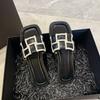 Black and White Plaid Slippers Women's Outer Wear 2024 Summer New Korean Version One-word Drag Flat Beach Shoes Sandals Women's Shoes