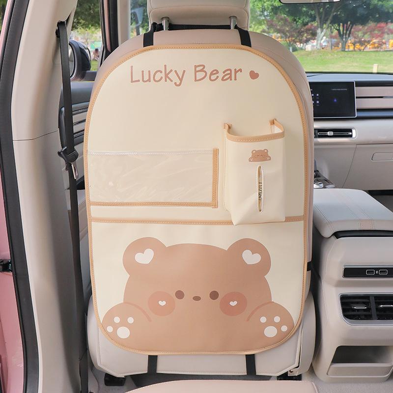 1PC Cartoon Kid Anti-kick Pad Auto Accessories Seat Back Protector Cover Anti Kick Mat With Storage Pocket Tissue Box Waterproof