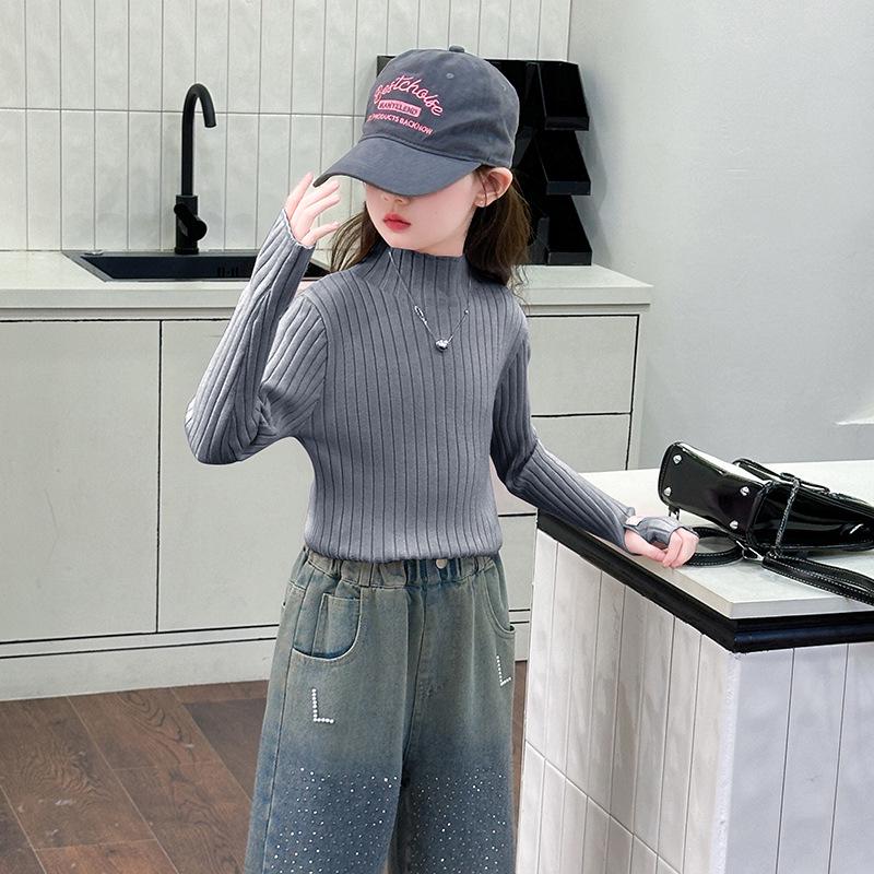 

Модный вязаный свитер для девочек 2025: Осень и Зима Полувысокий воротник для Модных Детей 160 cm серый