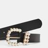 New Pearl Buckle Black Women's Belt Women's Rhinestones Inlaid with Daily Versatile Belt