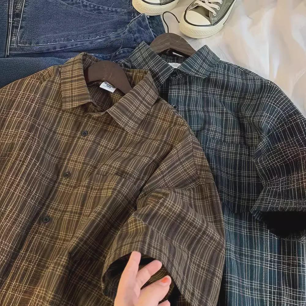 Men's Vintage Plaid Short-Sleeve Summer Shirt – Retro Casual Style