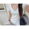 Front Shoulder Waist Loose U Neck Thin Versatile Lazy Wind Summer Women's Solid Color Design Drape Top White