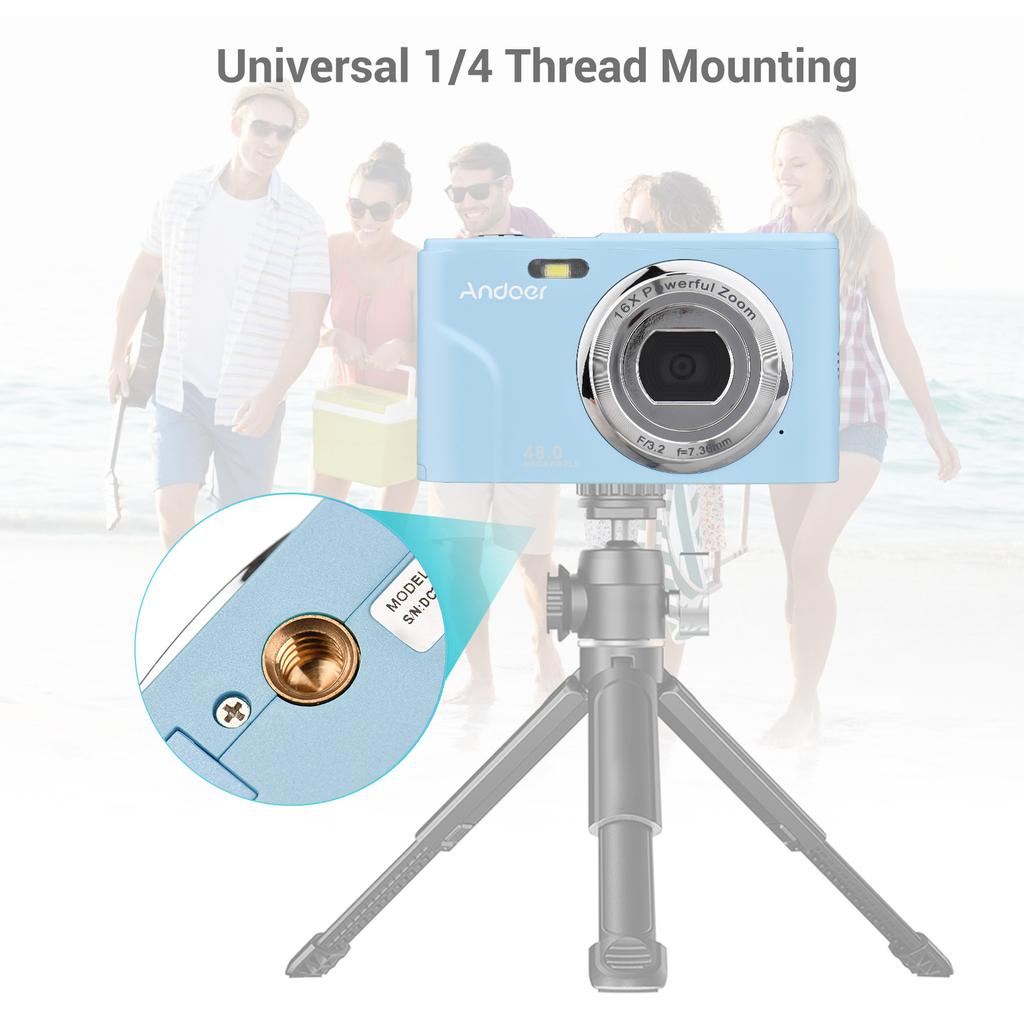 Andoer Portable Digital Camera 48MP 1080P 2.4-inch IPS Screen 16X Zoom Auto Focus Self-Timer Face