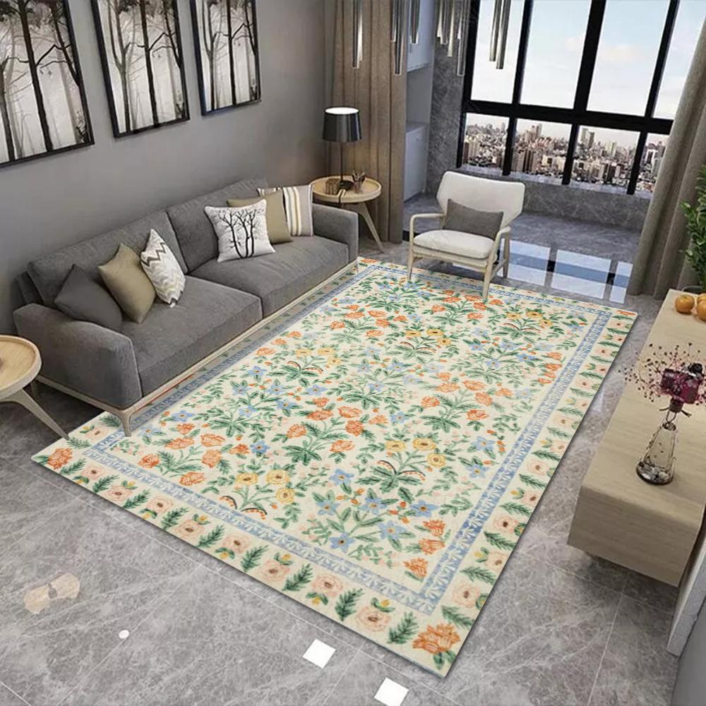 Vintage Floral Pattern Area Rug With Colorful Diverse Botanical Designs Classic Floor Decor Comfortable Carpet For Living Room