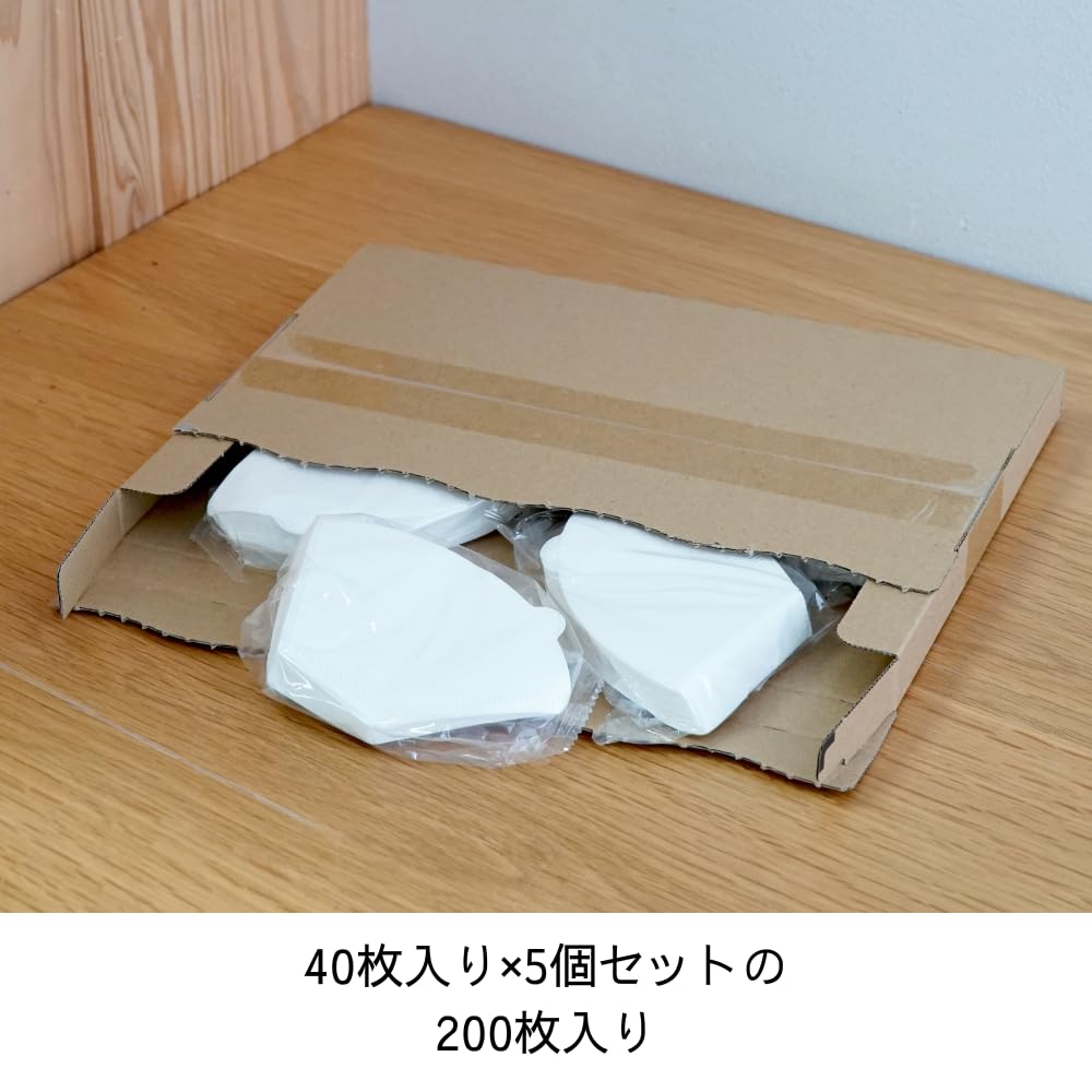 HARIO Trapezoidal Coffee 200 Filters Filters X 5 Made In FSC 01 W Filters, 1-2 Cups, (40 Packs), Japan, Certified, Paper, White, PEF-01-40W-5S-AZ+