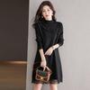 Lace Mid-length Sweater Solid-color Long-sleeved Knitted Dress for Women Loose Pullover Autumn and Winter