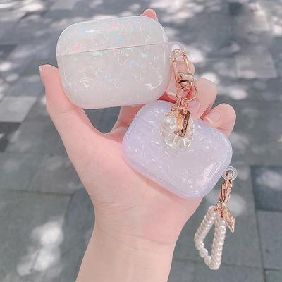 Προστατευτική Θήκη AirPods Pro 2 με Μοτίβο Κελύφους από TPU με Μαργαριταρένιο Κρεμαστό