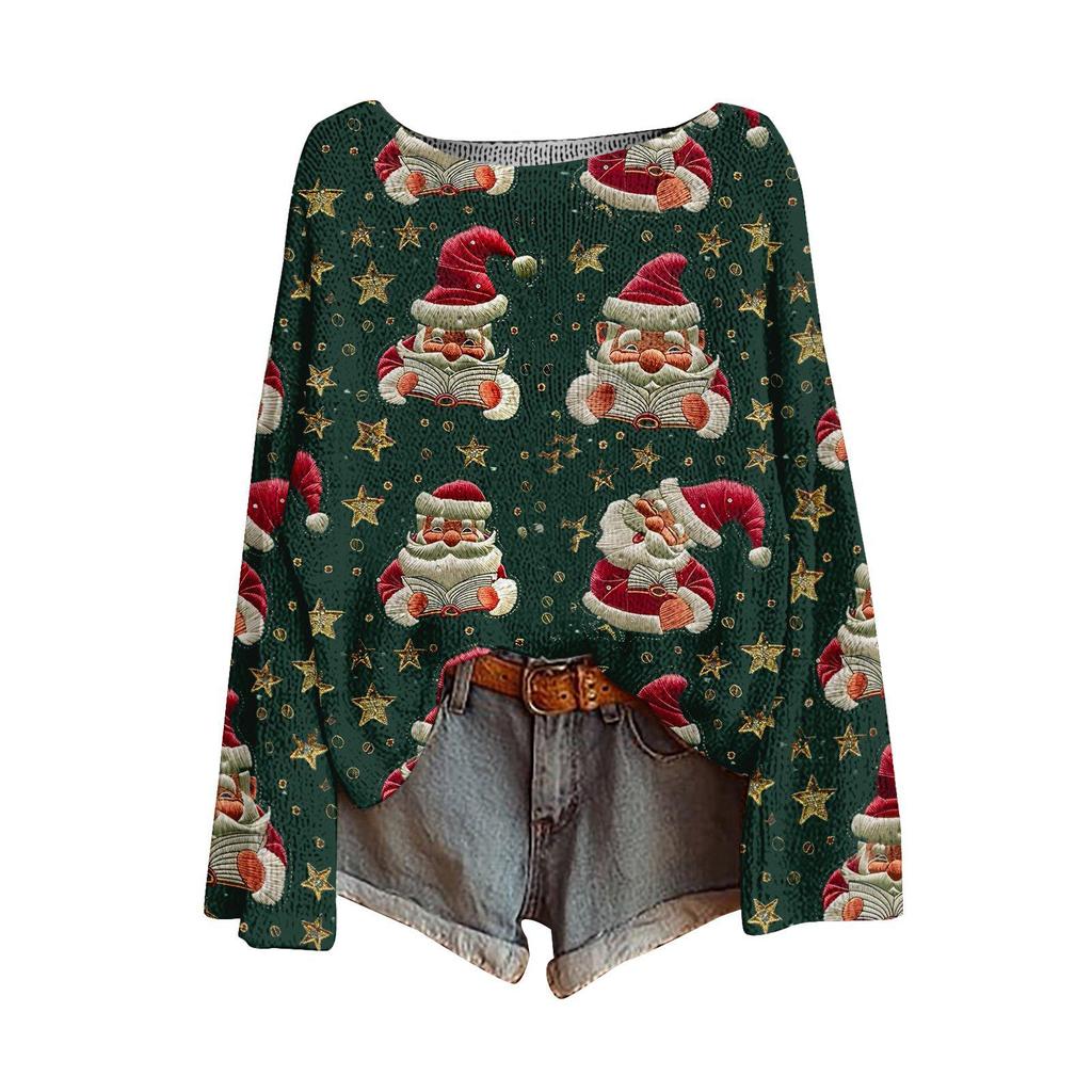 ZJW One-Shoulder 3D Christmas Pullover Sweater