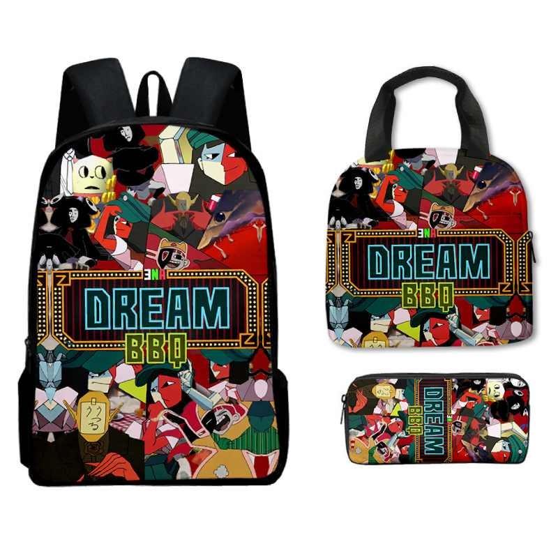 Dream Ena Bbq Pattern Childrens Backpack Lunch Bag Pen Case Set Schoolbag Gift