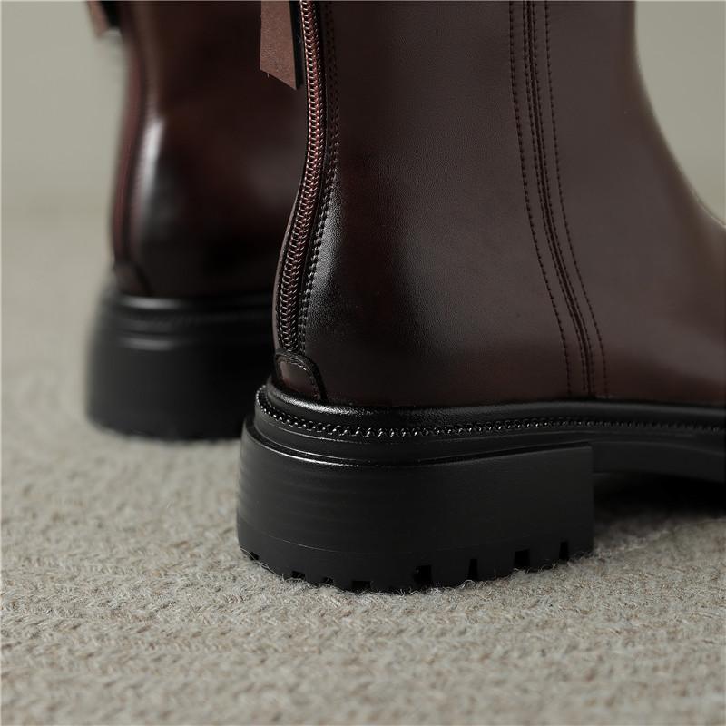 Cizme scurte de damă cu toc joasă toamnă și iarnă noi, confortabile, din piele de vacă, cizme scurte de dimensiuni mari, casual, cu toc gros