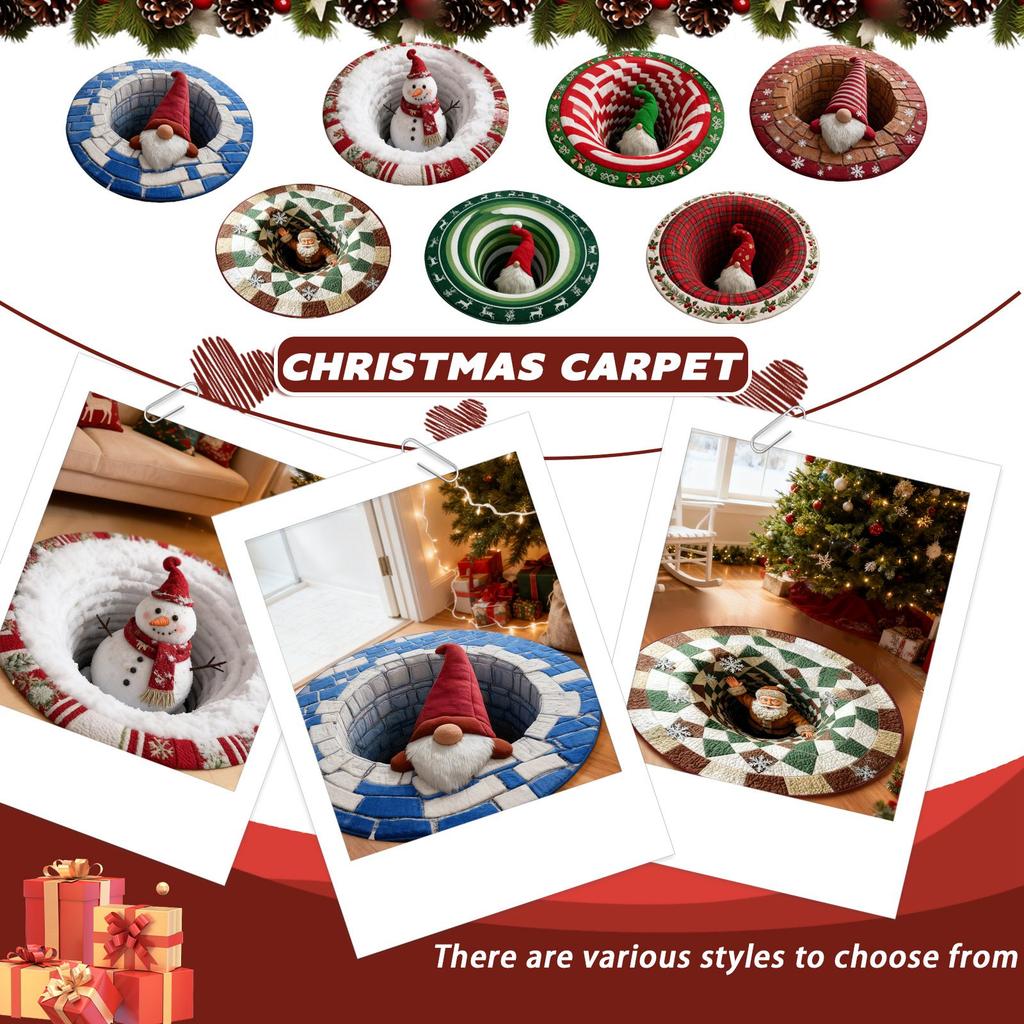 Covor 3D de Crăciun Covor optic de Crăciun, Covor circular cu vortex, Covor decorativ cu fir lung, Covor amuzant non-alunecos. Potrivit pentru sufragerii, dormitor