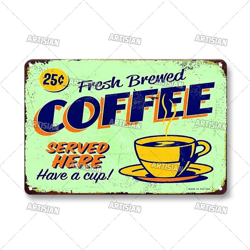 Vintage Coffee Metal Tin Sign 1pc - Retro Tea Time Poster, Decorative Plate, Industrial Wall Decor for Home/Bar/Cafe