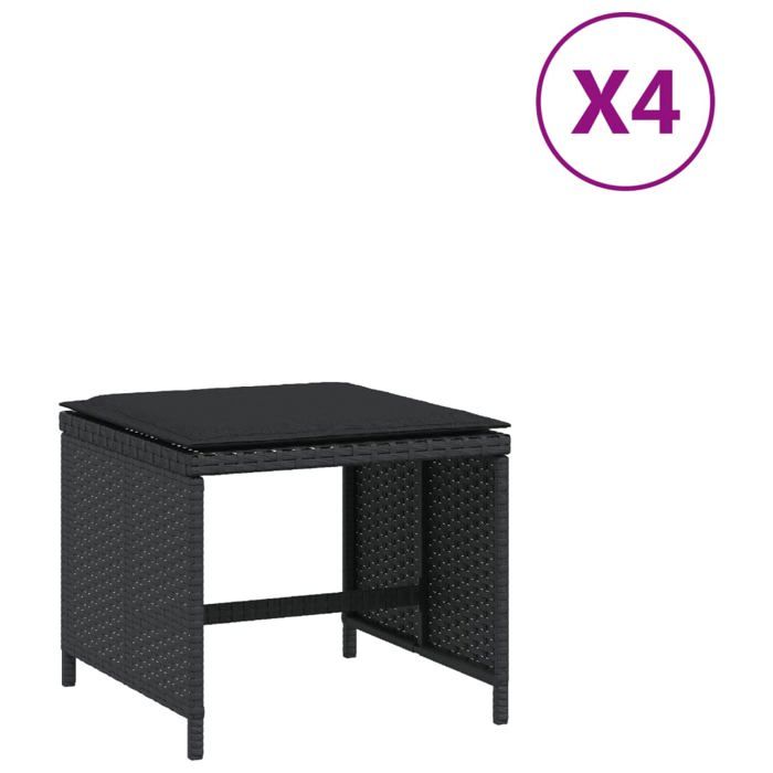 VidaXL Lot de 4 Tabourets de Jardin avec Coussins, Chaises de Patio, Sièges de Terrasse, Meubles d'Extérieur Arrière-cour, 365042