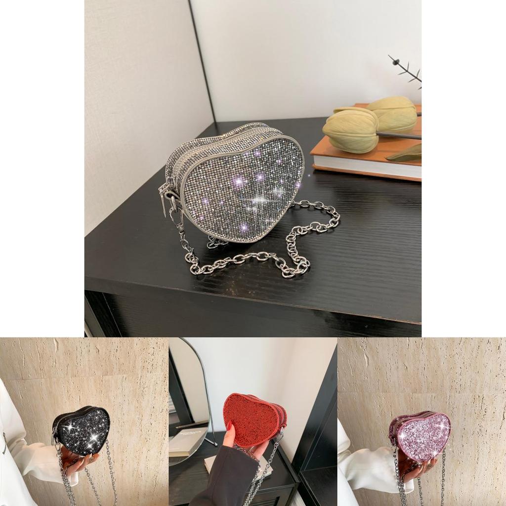 Trendy Mini Heart Shaped Bag For Kids And Adults With Sparkling Rhinestones