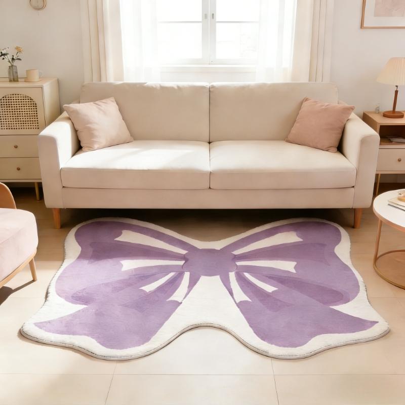 Girly Style Carpets for Living Room Pink Bow Bedroom Decor Carpet Fluffy Soft Irregular Bedside Rug Home Thicken Plush Floor Mat