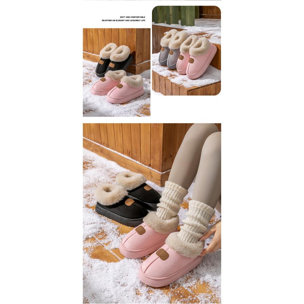 Borsa Cartone Animato Testa di Orso con Pantofole di Cotone da Donna In Autunno e Inverno, Da Interno con Scarpe Calde di Peluche per Indossare All'Aperto, Stivali da Neve di Peluche da Coppia