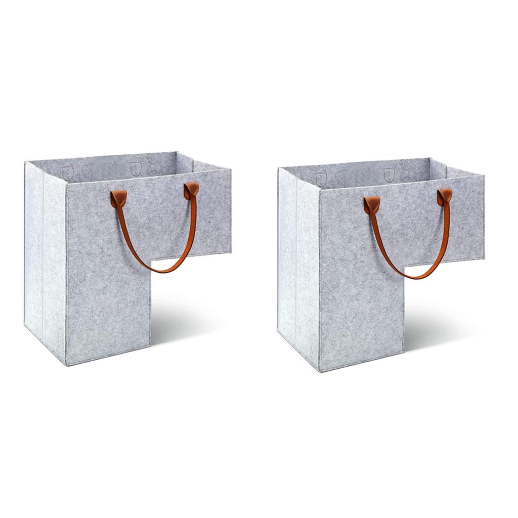 A20F-2Pcs Stair Basket With Leather Handles For 16Inch Carpeted Stairs Organizer Felt Collapsible Basket