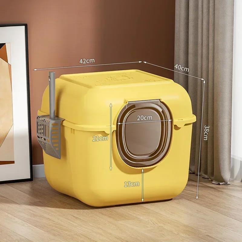 Totally Closed Cat Litter Box Large Capacity Cat Bedpans Anti-Spill & Sand-Leakage Pet Toilet Plastic Cat Sandbox Sanitary Tray