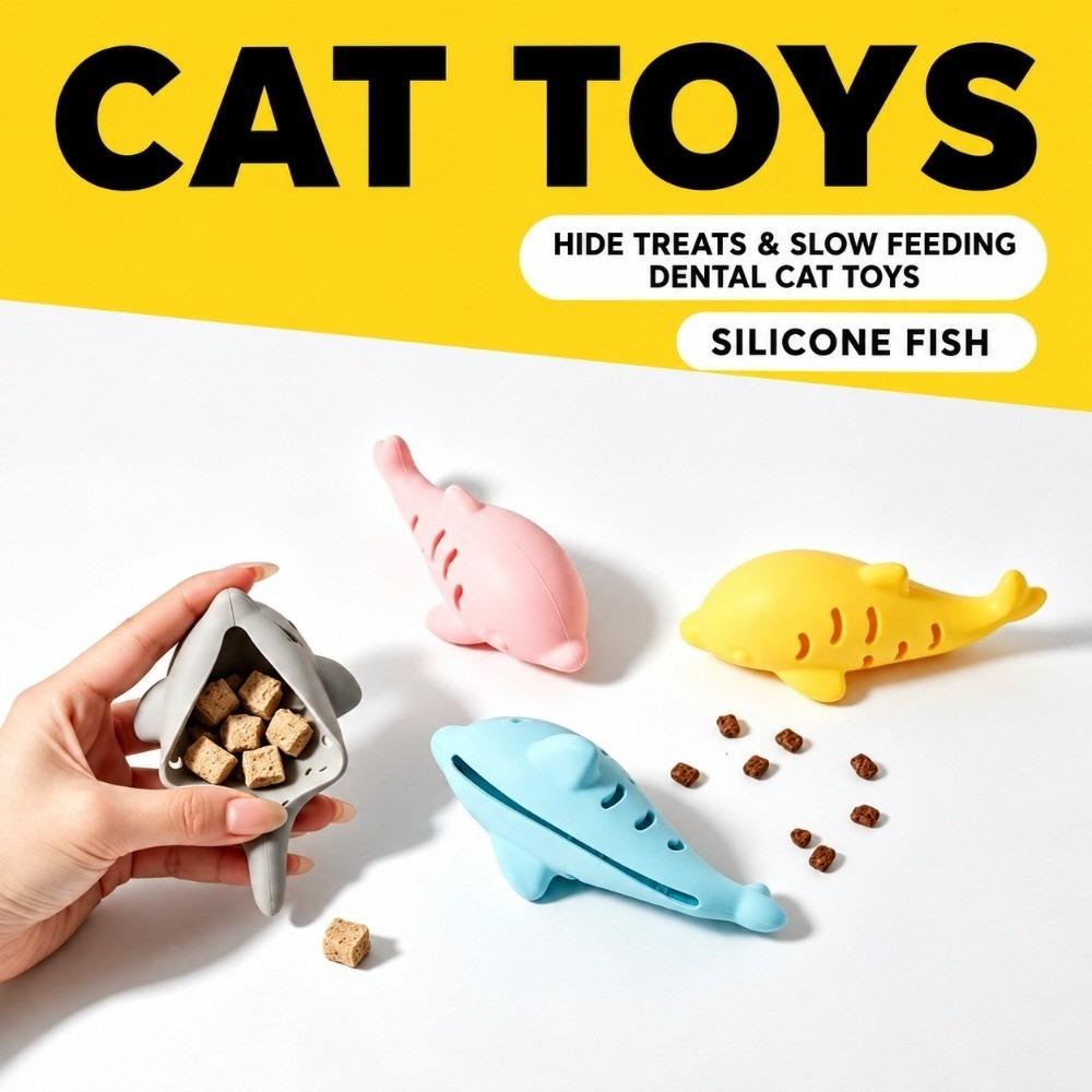 Bite Resistant Cat Toy Silicone Material Treat Dispenser Self Play Fish Cat Toy Pet Training