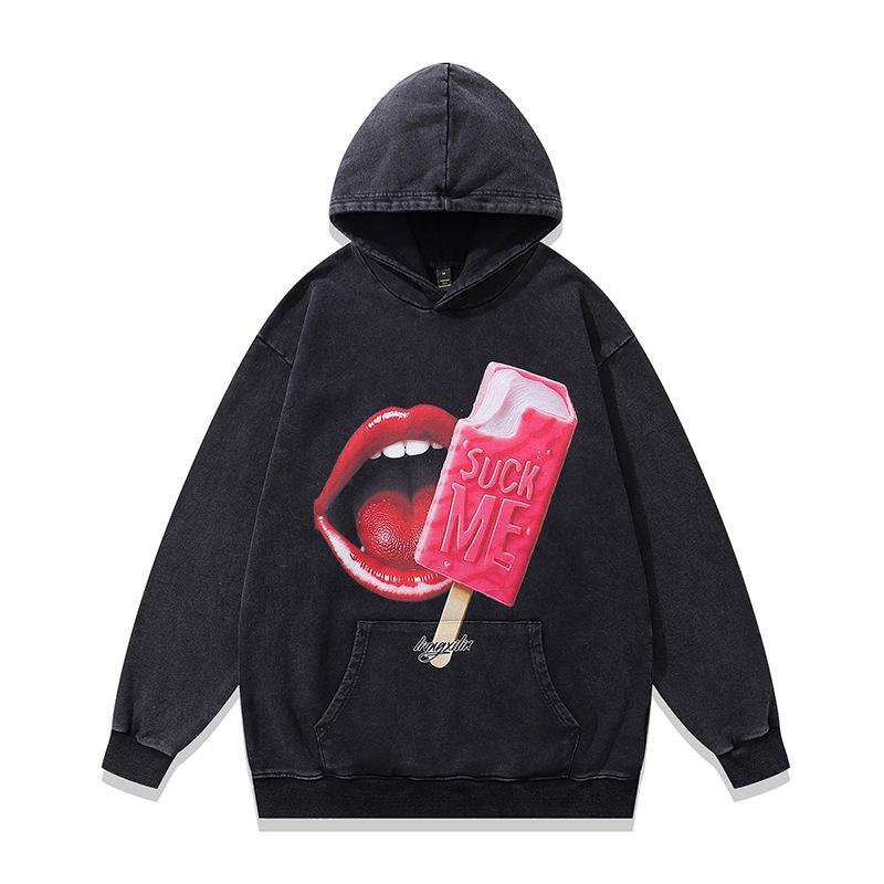 430G Schwere Baumwoll-Kapuzenjacke Retro-Cartoon Direktdruck Gebratene Farbe Pullover Für Männer Und Frauen