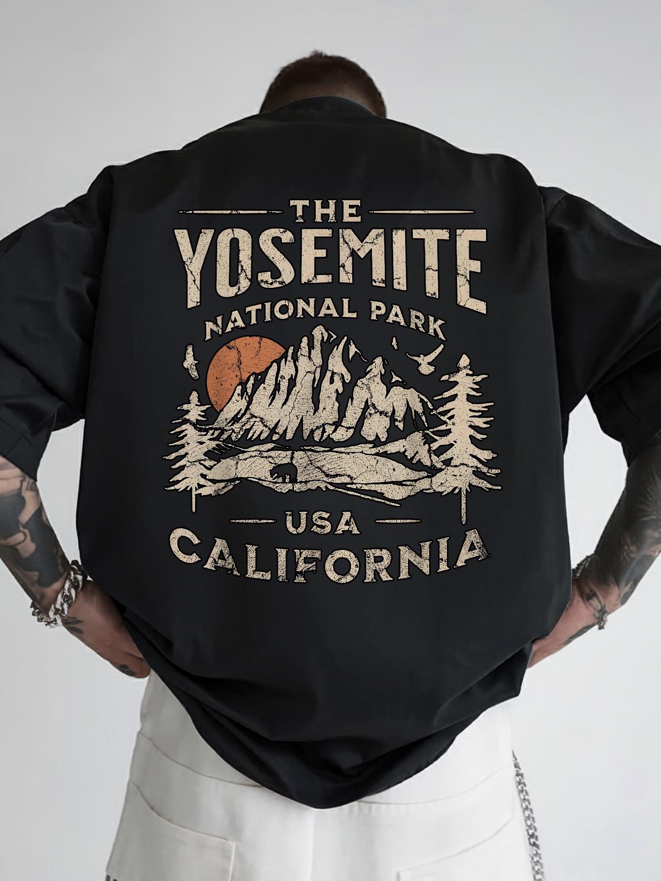 Back Print Short Sleeve T-shirt - The Yosemite National Park USA California Scenic Landscape Design XXL