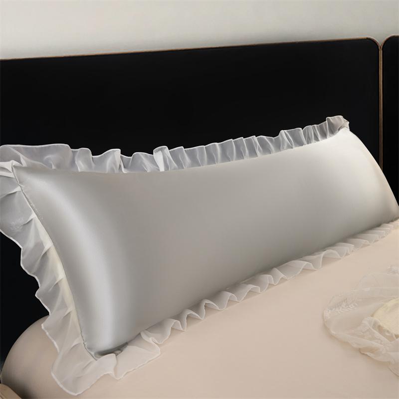 

1 шт. Наволочка из атласного шелка с оборками 48x120/150/180см Двойная наволочка с кружевом Гладкая наволочка для длинной подушки для лета 48x180cm 1pc