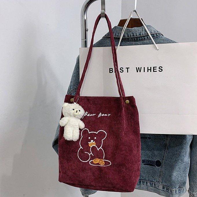 Spring And Summer New Literary Corduroy Bag For Women Single Shoulder Handbag College Wind Student Schoolbag Velvet Bag For Women Trendy