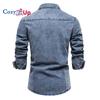 Cozy Up Cămăși Denim Bărbați Bumbac Buzunar Dublu Culoare Solidă Casual Cămăși Cowboy Bărbați Cămăși Toamnă Noi Slim Calitate pentru Bărbați