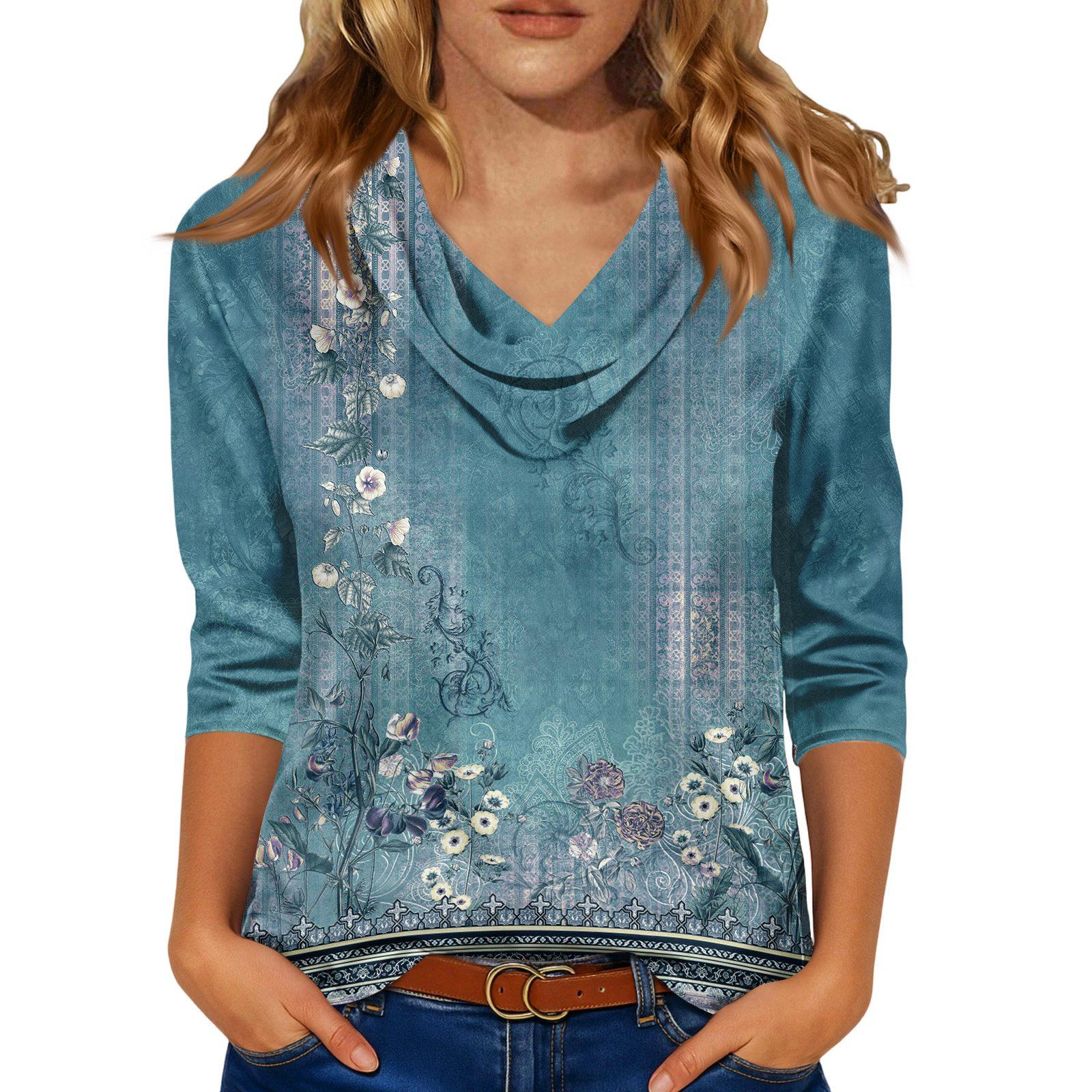 

Блузка для женщин нарядная с рукавом 3/4, рубашки для делового кэжуал, топы XXL синий