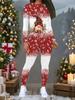Damen Weihnachts-Print 2-teiliges Outfit: Langarmshirt mit Rundhalsausschnitt und Hose, limitiertes Freizeit-Party-Geschenkset