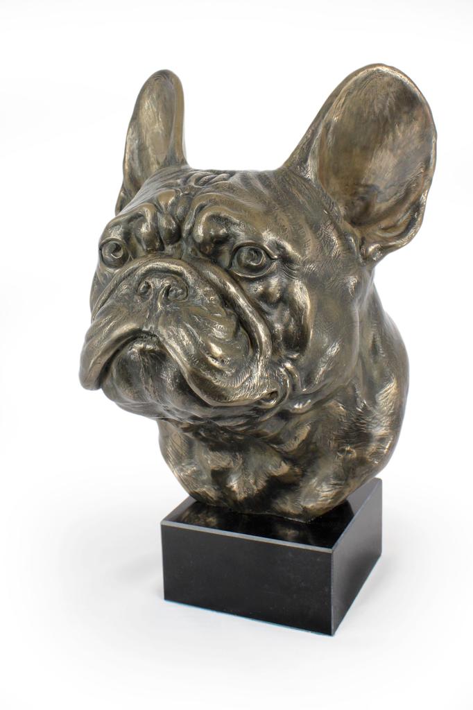 French Bulldog, Frenchie - dog bust, large statue, dog's head on stone base, decoration for office by Art-Dog brand