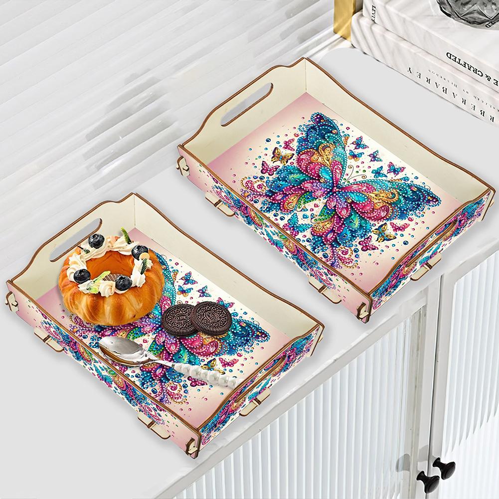 5D DIY Diamond Painting Serving Tray Wooden Diamond Art Tableware Manager Tray Diamond Decorative Serving Tray Home Decor Gift