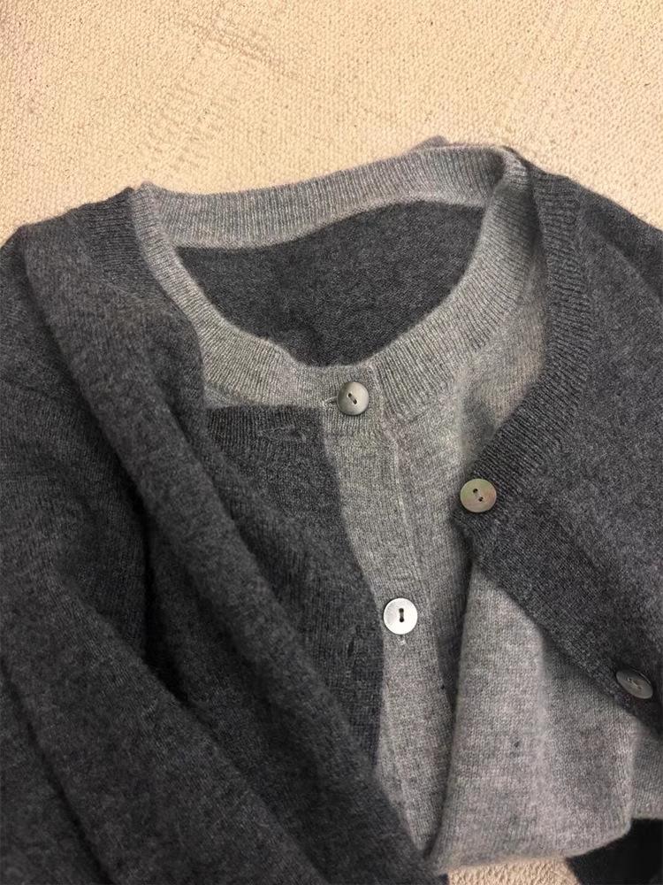 

Women s 100% Australian Wool Color Block Cardigan - Round Neck, Two-Piece Look, Korean Style Knitwear Sweater. Small