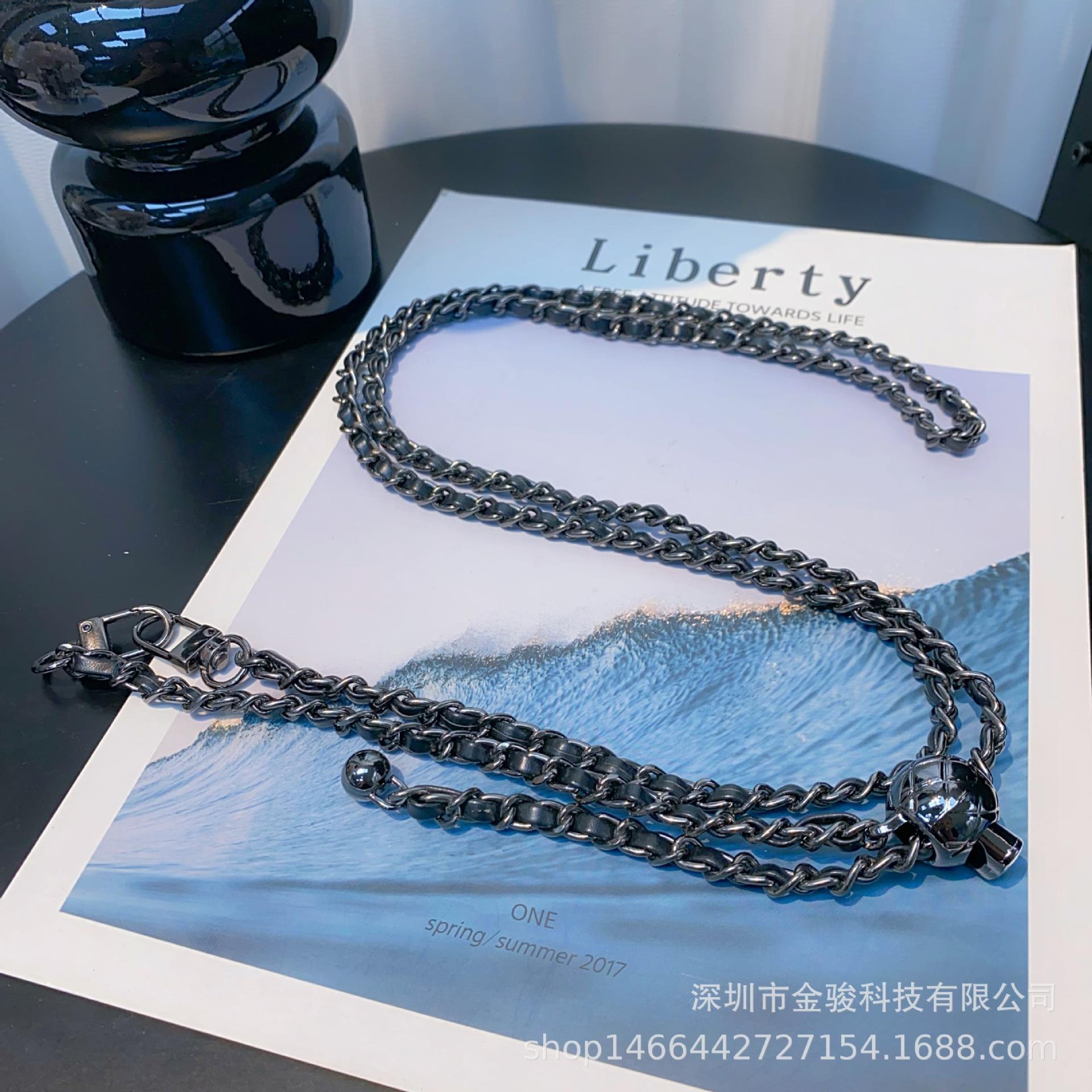 

Крос-боді Металевий Шкіряний Ланцюжок для Телефона Регульований Довгий Ремінець для Телефона Креативний Стиль Висококласне Відчуття Підвісний Ланцюжок Носимий Gunmetal Chain Black Leat