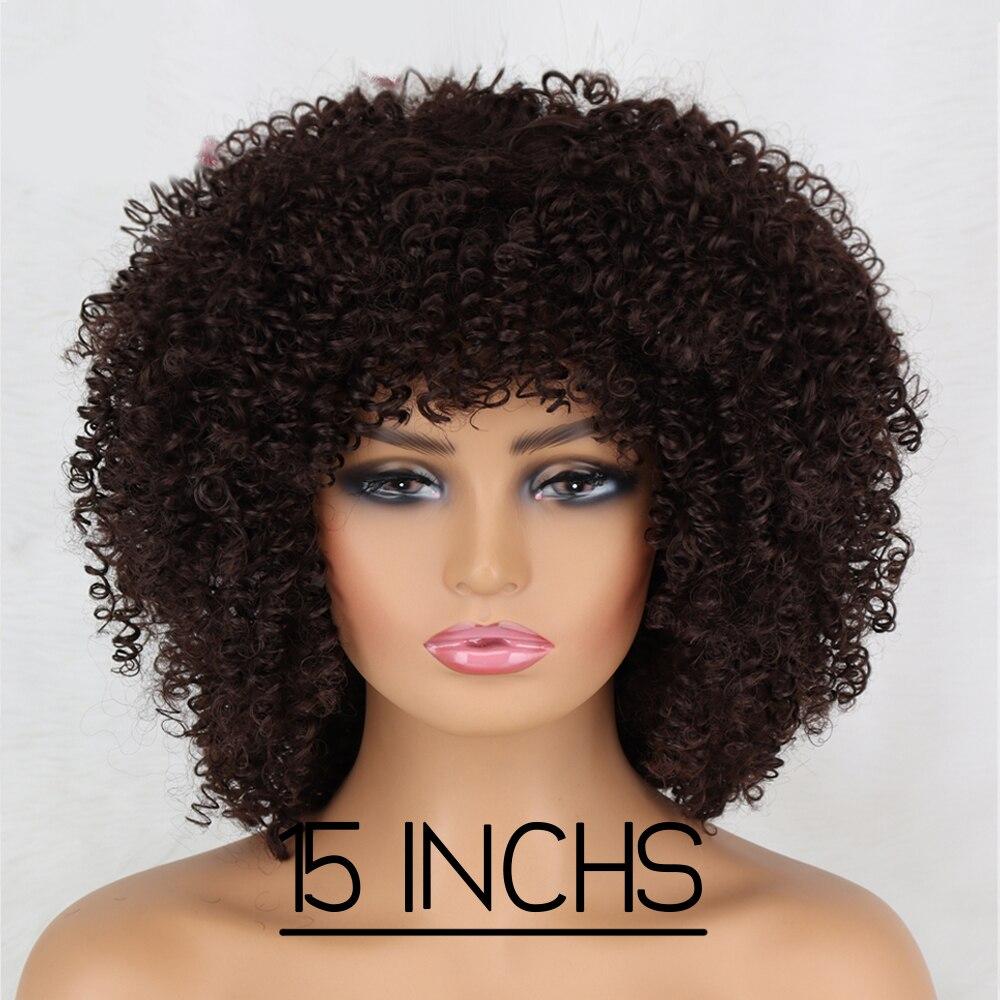 XINRAN Afro Women Fashion Short Kinky Curly Wig with Bangs Synthetic Fiber Brown Black Blonde Color Short Curly Wig Daily Wear