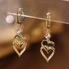 Boucles d'oreilles pendantes en forme de cœur à double couche de luxe pour femmes, bijoux de mariage coréen en cristal strass
