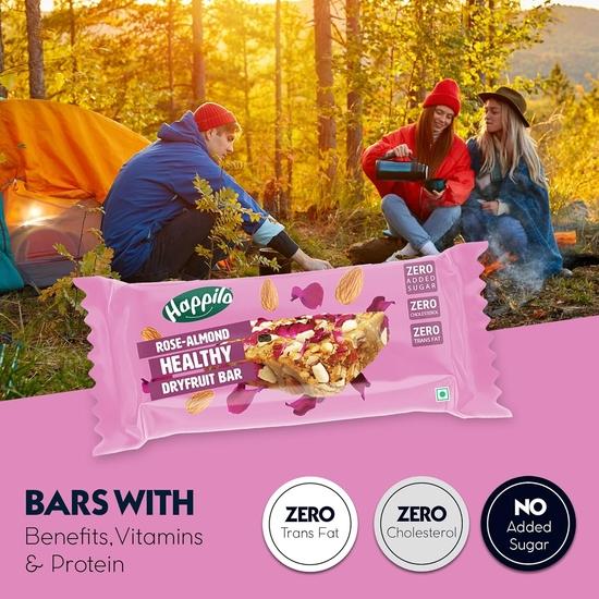 Happilo Rose Almonds Healthy Dry Fruit Bar 35g, Healthy Snack, High in Protein Nuts, No Added Sugar