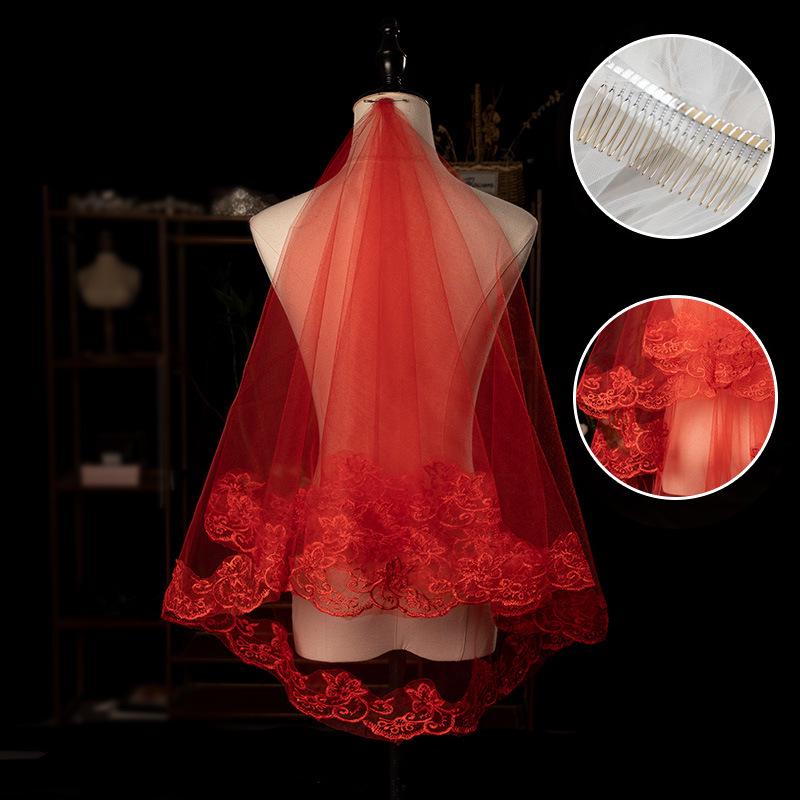 European & American Single-Layer Off-White Bridal Veil with Lace Edge