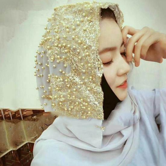 Fashion Women Bead Decor Islam Muslim Ramadan Hijab Wrap Shawl Scarf Accessory