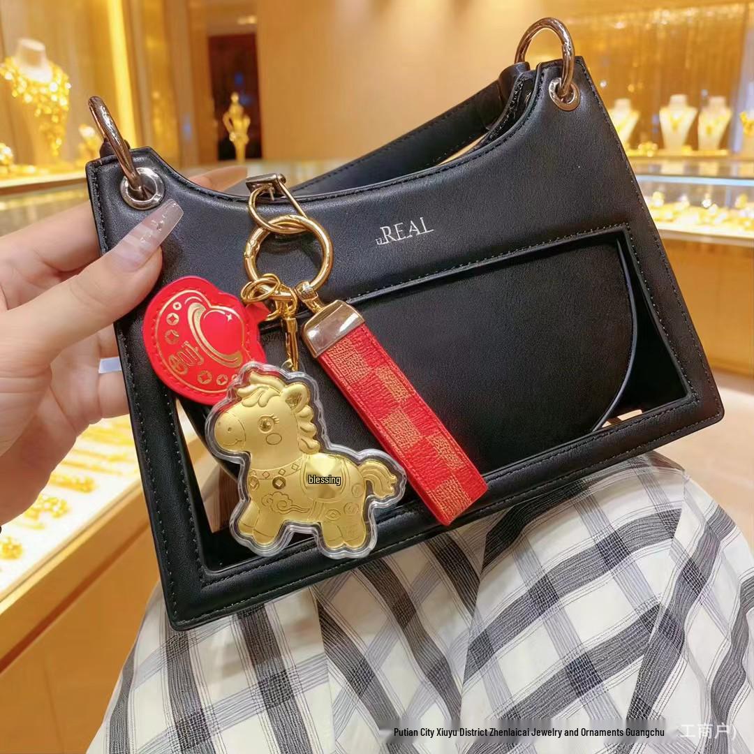 2026 год Лошади Брелок и подвеска для телефона из чистого золота 999 пробы Подарок No Gold