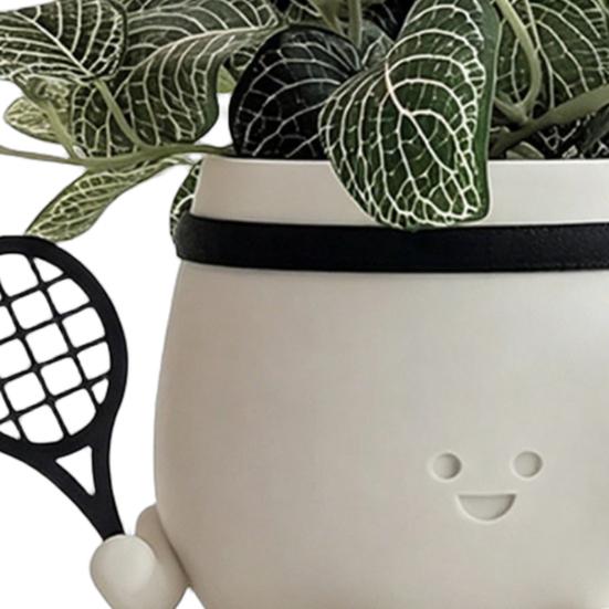 Smile Face Planter Pot 3D Printed Cute Holding Tennis/Soccer Head Flower Pot with Drainage Hole for Indoor Outdoor Home Garden Decor