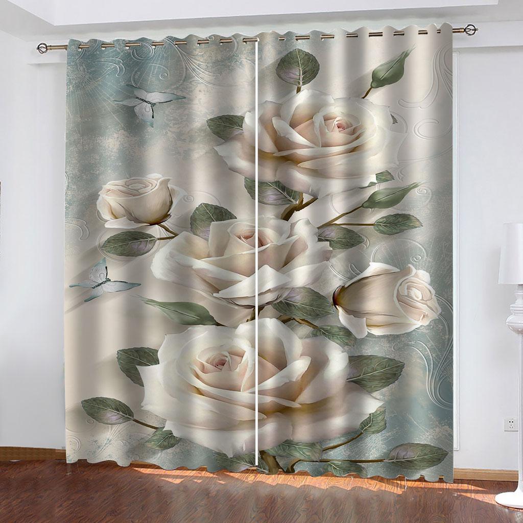 Curtains 2 Pcs Set 3D Plant Roses Curtains For Living Room Luxury, Bedroom Window Treatments Drapes Free Delivery Shipping