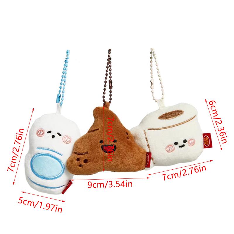 Cartoon-Schlüsselanhänger mit verrücktem Toilettenpapierrollen-Anhänger, Toilettenhocker-Plüschpuppe, lustiger Kawaii-Plüsch-Taschenanhänger, Deko-Geburtstagsgeschenk