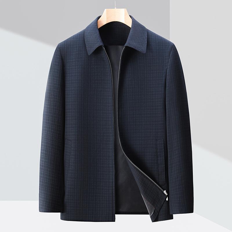 High-end Men's Jacket Spring and Autumn New Style Lapel Casual Wool Middle-aged and Elderly Dad Wear Cadre Civil Servant Jacket