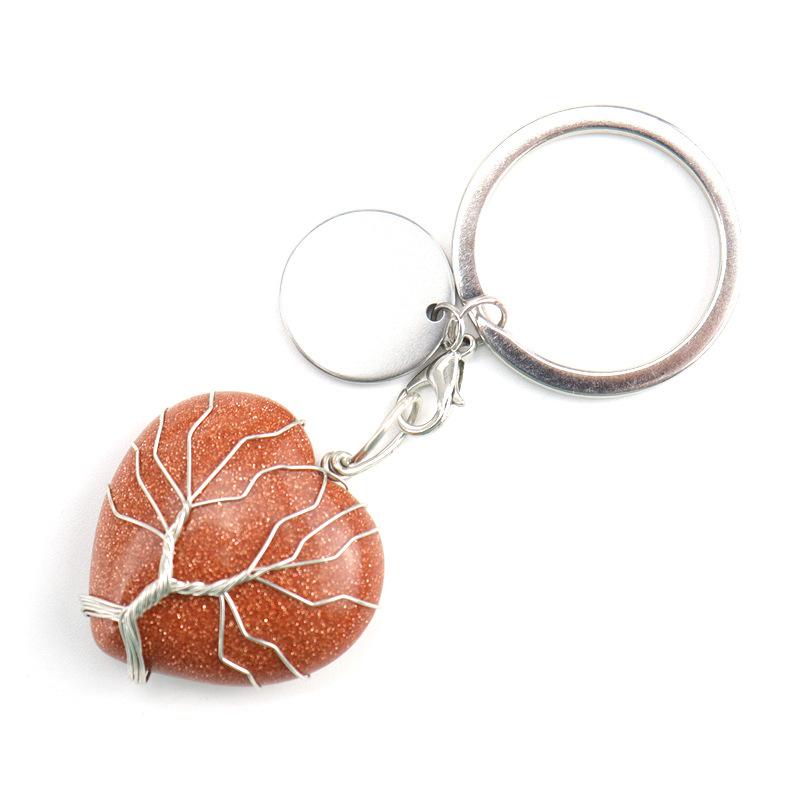 Natural Stone Crystal Peach Heart Heart Shape Tree Of Life Keychain Keychain Bag Pendant K24