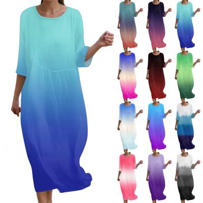 Women's Fashionable Printed Round Neck Seven Quarter Sleeve Loose Dress